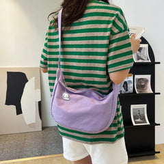 Canvas Shoulder Bag Women Solid Minimalist Multifunction Large Capacity Crossbody Teen Casual Purse