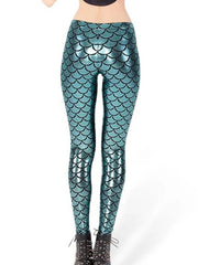 Leggings Women Mermaid Fish Scale Print Push Up Stretch Shiny Streetwear Casual Fashion Pants
