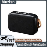 Black portable wireless soundbar with Muzisn branding on a white background