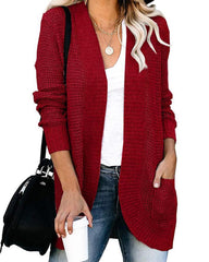 Open Stitch Sweater Women Large Pocket Knitted Long Sleeve Warm Winter Casual Fashion Top