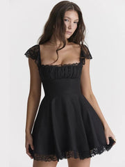 Mini Dress Women Elegant White Lace Strap Sleeveless Backless Loose A-Line Short Boutique Fashion Dress