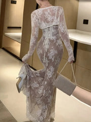 Maxi Dress Women Bodycon Lace Spaghetti Strap Mermaid Evening Gown Wedding Party Prom Dress