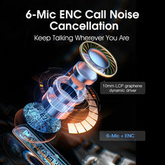 NEW Wireless QCY TWS Bluetooth 5.2 Earphones Ear Buds 40dB Active Noise Cancellation Headset 6 Mic ENC HD Call Earbuds Great Base iPhone IOS & Android