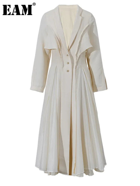Long Sleeve Maxi Dress Women Pleated Elegant Lapel Neck Loose Fit Casual Party Fashion Dress