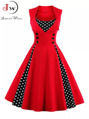 Midi Dress Women Plus Size Retro Vintage 50s 60s Rockabilly Style Elegant Party Fashion Dress