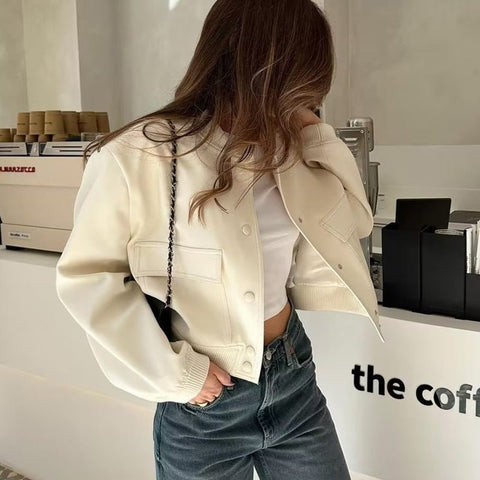 Bomber Jacket Women Trendy Long Sleeve Big Pockets Casual Chic Outerwear Fashion Coat