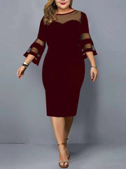 Midi Dress Women Plus Size Mesh Patchwork Solid Elegant Evening Wedding Office Party Fashion Dress
