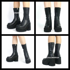 Ankle Boots Women High Heel Platform Gothic Mid-Calf Zipper Chic Street Style Fashion Shoes