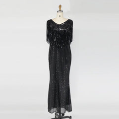 Plus Size Sequin Maxi Dress Women Slim Tassel Elegant Evening Wedding Party Prom Fashion Gown