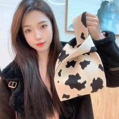 Knitted Tote Bag Women Plaid Reusable Grocery Adjustable Strap Minimalist Casual Fashion Handbag