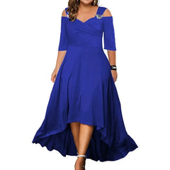 Plus Size Fashion Elegant Long Dress Irregular Hem Cocktail Party Evening Dress Off Shoulder Straps