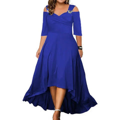 Plus Size Maxi Dress Women Off-Shoulder Irregular Hem Elegant Cocktail Party Evening Fashion Dress