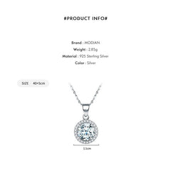 Pendant Necklace Women 925 Sterling Silver 2.0Ct Cubic Zirconia Luxury Chain Fine Jewelry Gift