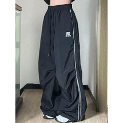 Wide Leg Parachute Pants Women Black Oversized Casual Streetwear Comfortable Fashion Trousers