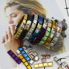 Charm Bracelet Women Italian Elastic 9mm Stainless Steel Bangle Fashion Jewelry Gift Accessory
