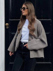 Jacket Women Chic Lantern Sleeve Single Breasted V-Neck Short Contemporary Office Streetwear Autumn Coat