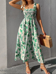 Maxi Dress Women Chic Floral Print Backless Sleeveless Bandage Beach Sundress Casual Spring Summer