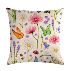 Throw Pillow Cover Set 4-Piece Outdoor Patio Flower Print Spring Summer Garden Furniture Bench Chair
