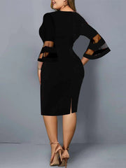 Midi Dress Women Plus Size Mesh Patchwork Solid Elegant Evening Wedding Office Party Fashion Dress