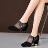 Mesh Pointed Toe Med Heel Shoes Women Breathable Thick Heel Zipper Casual Fashion
