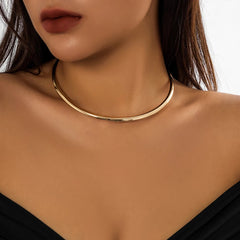 Choker Necklace Women Smooth Metal Round Simple Gold Collar Minimalist Party Jewelry Gift Accessories
