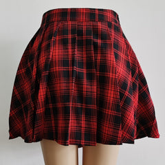 High Waist Mini Skirt Women Punk Irregular Pleated Asymmetric Cutout Gothic Plaid Fashion Skirt