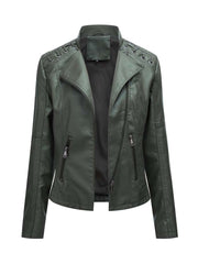 Faux Leather Jackets for Women Long Sleeve Zipper Slim Motorcycle Jacket Style