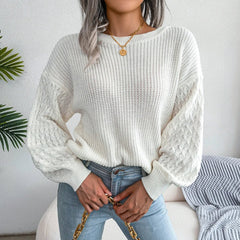 Sweater Women Knit Pullover Lantern Long Sleeve Casual Cozy Autumn Winter Knitwear Top