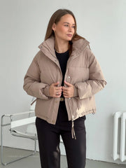 Puffer Jacket Women Cropped Casual Zipper Thick Padded Down Winter Coat Outerwear Fashion