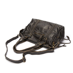 Large Capacity Tote Bag Women Italian Style Soft PU Leather Vintage Washed Shoulder Handbag Purse