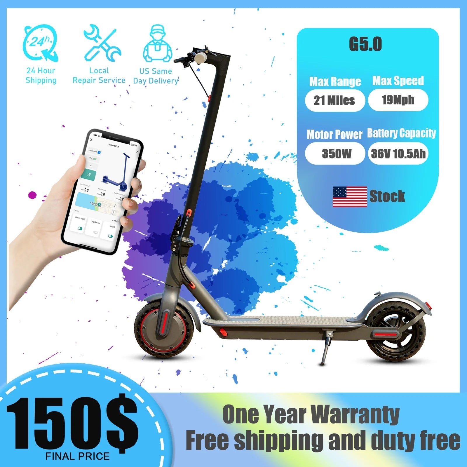 Electric scooter with smartphone app