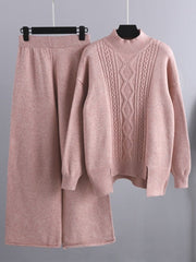 Knit Sweater & Wide Leg Pant Set Women 2-Piece Loose High Collar Casual Elegant Fashion