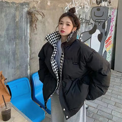 Winter Cotton Quilted Jacket for Women Zipper Loose Padded Coat Solid Thick Warm Puffer Parkas Jackets