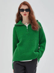 Turtleneck Sweater Women Loose Zipper Solid Thick Knitted Pullover Casual Warm Winter Fashion Top