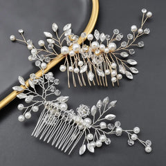 Tiara Headband Women Handmade Pearl Crystal Leaf Bridal Wedding Hair Ornament Jewelry Accessories