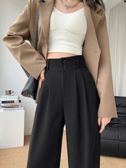 High Waist Wide Leg Pants Women Loose Casual Elegant Straight Thin Button Trousers Office Party Fashion