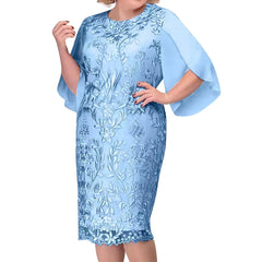 Plus Size Lace Dress Embroidered Ruffle Flowy A-Line Midi Elegant Evening Party Women Cocktail
