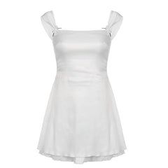 Y2K Square Collar Mini Dress Women 2-Layer Black Coquette Goth Kawaii A-Line Fashion Dress