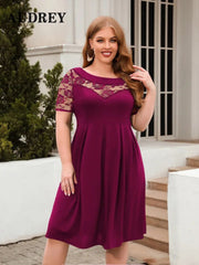 Plus Size Lace Dress Women Elegant Black Cutout Casual Evening Party Ladies Summer Fashion Dress