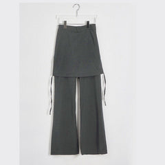 Wide Leg Pants Women Solid Elastic Waist Loose Faux 2-Piece Casual Comfortable Fashion