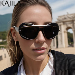 Sunglasses Women Cat Eye Punk Steampunk Double Frame Y2K Luxury Sports Shield Eyewear Sun Shades