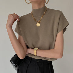 Stand-Up Collar Knit Top Women Elegant Loose Casual Everyday Winter Fashion
