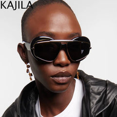 Sunglasses Women Cat Eye Punk Steampunk Double Frame Y2K Luxury Sports Shield Eyewear Sun Shades