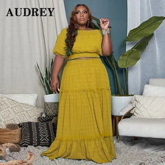 Plus Size Skirt Set Women 2-Piece Crop Top Elegant Casual Suit Chic Fashion Matching Outfit