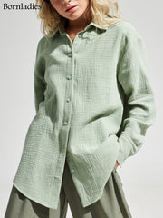 Long Sleeve Cotton Shirt Women Loose Casual Fashionable Everyday Spring Autumn Fashion Top