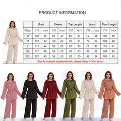 Plus Size Pant Set Women 2-Piece Lace-Up Solid Pattern Loose Fit Casual Fashion Outfit