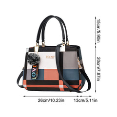 Plaid Handbag Women Tote Bag Fur Pom Pom Keychain Shoulder Purse Checkered Pattern Shopper Bag