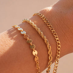 Gold Chain Bracelet Women 14K Plated Stainless Steel Herringbone Figaro Paperclip Stackable Jewelry