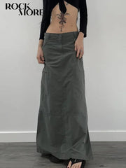 Low Waist Cargo Maxi Skirt Women Y2K Slit Retro Grunge Casual Streetwear Fashion Skirt