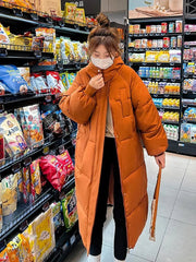 Quilted Winter Coat Women Extra-Long Hooded Thick Warm Padded Loose Casual Outerwear Fashion